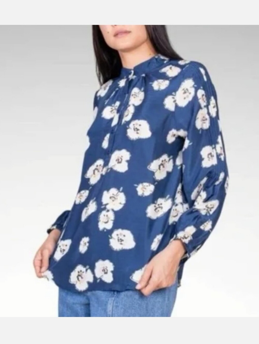 Apiece Apart Silk Bravo Pintuck Blouse in Rosie Floral Navy Size 16